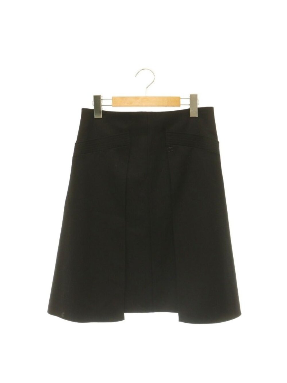 Chanel CC Logo Skirt Wool Trapezoid Mini Design Black 36